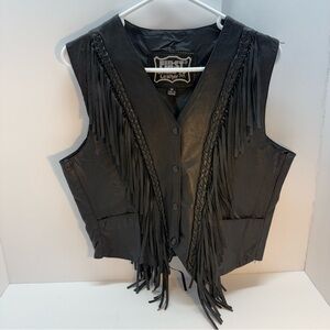 Black Leather Fringe Vest